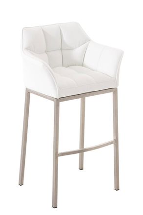 Clp Clp - Taburete De Bar Damaso Con Base De 4 Pies Blanco Acero Inoxidable