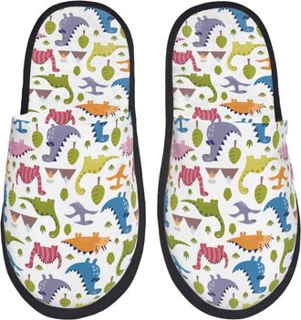 Generic Home Slipper Cute Dinosaur Print Warm Slipper Comfortable Fluffy Slippers Non-Slip Scuff Slippers For Winter Travel Hotel L
