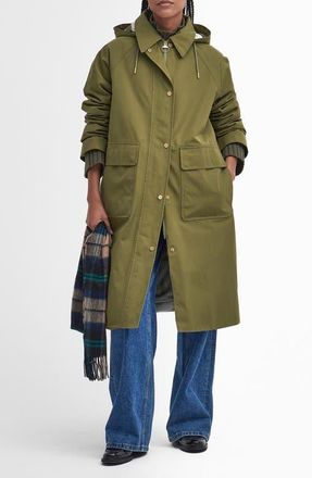Barbour Francis Waterproof Insulated Long Coat with Removable Hood in Ancient Loden Tartan at Nordstrom, Size 16 Us