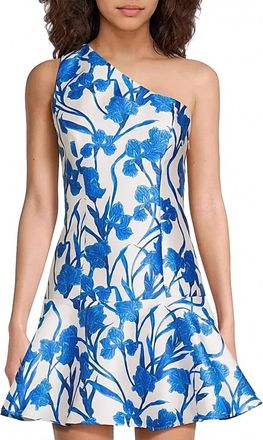 Hutch Silas Floral One-Shoulder Minidress In Cobalt Vining Orchids