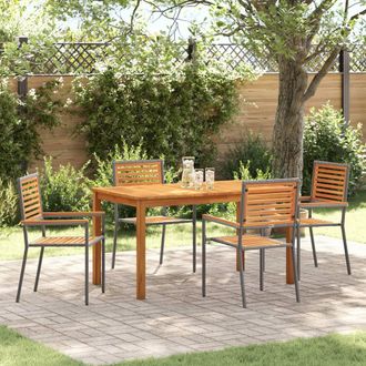 Berkfield Home 5 Piece Garden Dining Set Grey Poly Rattan Acacia