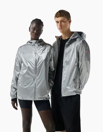 Hunter Womens Hunter Hunter Packable Unisex Adults Silver Rain Jacket - Size: 10/8