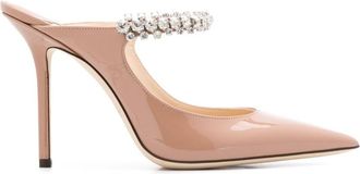 Jimmy Choo London Natural Natural Bing 100 Crystal Strap Detail Patent Leather Mules