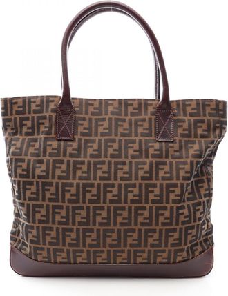 Fendi Brown Canvas Leather Handbag Tote Bag (Pre-Owned)
