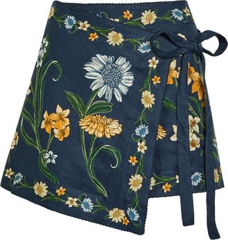 Agua Bendita Luna Floral-print Linen Mini Wrap Skirt - Multicoloured - M (UK10)