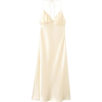 Mango Satin Halter Neck Slip Dress in Ecru at Nordstrom, Size 8