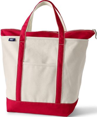 Lands End Zip Top Canvas Tote Bag in Natural/heritage Red at Nordstrom, Size X-Large