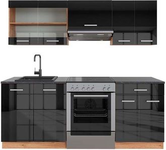 Vicco Cucina componibile R-Line, Antracite lucido/oro power oak, 200 cm, pl Antracite