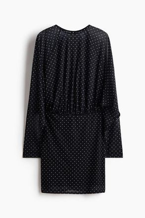 H&M Printed Mini Dress in Black/polka Dot at Nordstrom, Size Xx-Large