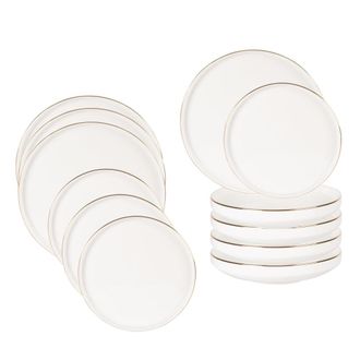 Maisons du monde Vajilla de 12 piezas de porcelana blanca y dorada