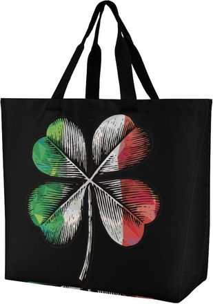 Generic Italy Clovers Flag Reusable Shopping Bags One Shoulder Grocery Tote Bag Waterproof Big Purse for Work Travel