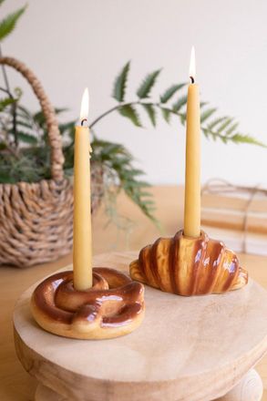 Kalalou Set Of Two Ceramic Croissant And Pretzel Candle Holders