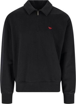 Maison Kitsun&eacute; Profile Fox Classic Collar Half-Zip Organic Cotton Pullover