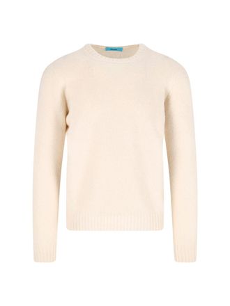 Drumohr Cream Wool Sweater with Ribbed Finishes and Classic Neckline