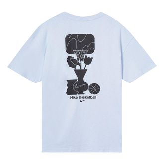 Nike Mens Nike Loose Pattern Alphabet Printing Round Neck Casual Loose Short Sleeve Light Sea Blue T-Shirt DQ1906-548
