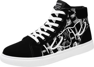 Generic Men High Top Flat Casual Shoes Fashionable Outdoor Canvas Footwear Comfortable Lightweight Walking Sneakers (Black, 7)