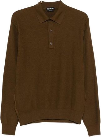 Tom Ford Lange Mouwen Gebreide Polo - Heren - Ronde hals truien - Bruin - XL - Katoen - Truien & Vesten