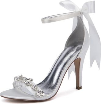 Generic Wedding Bridal Shoes Womens Heels Ankle Strap High Open Toe Sandals Bridal Stiletto Prom Party Dress Shoes 10.5Cm,Ivory,7 UK