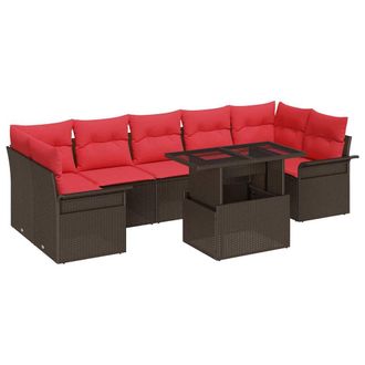 vidaXL Conjunto De Sof&aacute; De Jard&iacute;n 8 Pcs Marr&oacute;n Rattan De Poli&eacute;ster Vidaxl
