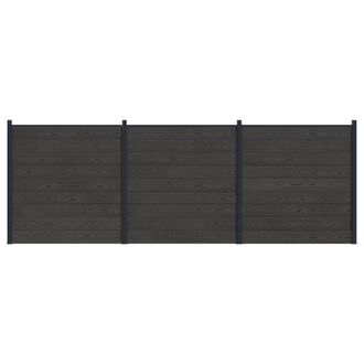 vidaXL Panel De Valla 3 Pcs Wpc Y Aluminio Negro Vidaxl