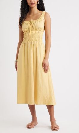 Open Edit Smocked Waist Midi Dress in Yellow Sahara at Nordstrom, Size Xx-Small