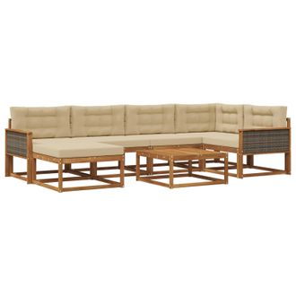 vidaXL Conjunto De Sof&aacute;s De Exterior Con Coj&iacute;n 7 Pcs Natural Y Beige Vidaxl