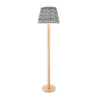 Netlighting Cane Bamboo Floor Lamp Blue Fabric Ripple Shade 40cm E27 in Brown