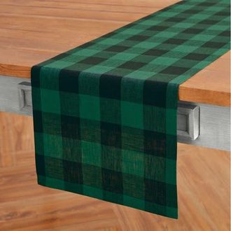 Solino Home Linen Table Runner for Dining Table, Holiday and Everyday Table Decor - Buffalo Check in Green And Black at Nordstrom, Size Xx-Large