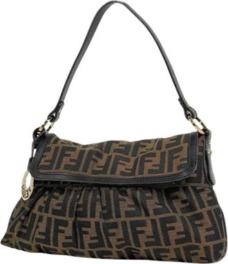 Fendi Pre-owned Shoulder Bags, female, Brown, Size: ONE SIZE Pre-owned Zucca Canvas Shoulder Bag