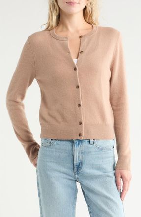 Nordstrom Crewneck Cashmere Cardigan in Camel at Nordstrom Rack, Size Xx-Large