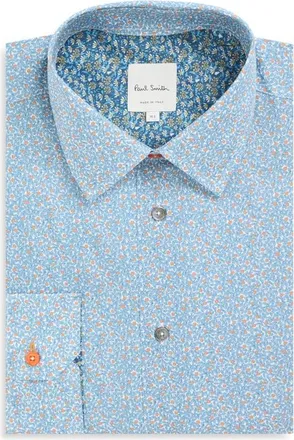 Paul Smith Regular Fit Floral Organic Cotton Dress Shirt in 40_Light Blue at Nordstrom, Size 16.5