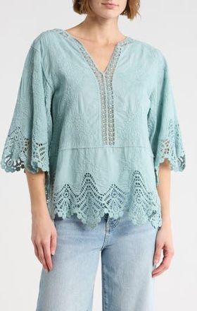 Democracy Crochet Cotton Peplum Top in Aqua Haze at Nordstrom Rack, Size X-Small
