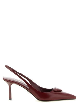 Prada Maroon Logo Slingback Pumps