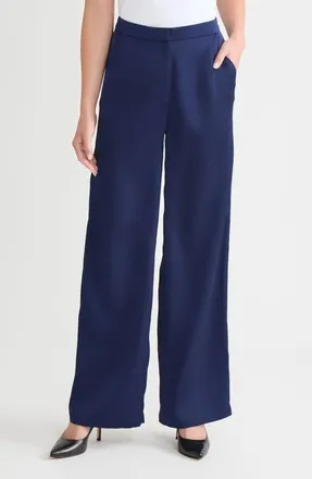 Misook x Lani Lynn Cr&ecirc;pe de Chine Wide Leg Pants in Moonlit Navy at Nordstrom, Size X-Small