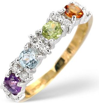 The Diamond Store Multi Gem Stone And Diamond 9K Gold Ring A4299