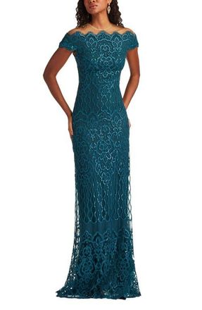 Tadashi Shoji Rhinestone Paisley Gown in Starry Night at Nordstrom, Size 16