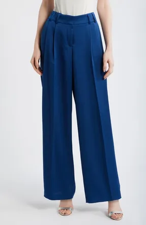 Tahari by ASL Pleated Wide Leg Satin Pants in Deep River at Nordstrom, Size 16