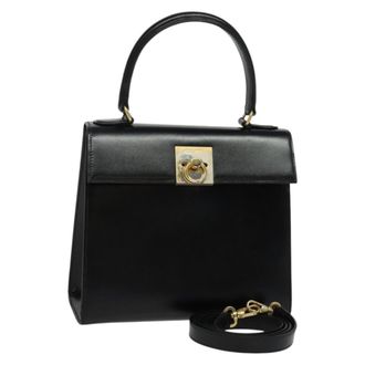 Celine Vintage Logo Top Handle Bag Leather Black Leather Handbag (Pre-Owned)