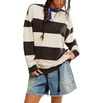 Free People Oversize Stripe Sweatshirt in Black Combo at Nordstrom, Size X-Large