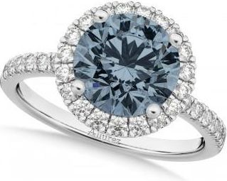 Allurez Halo Gray Spinel & Diamond Engagement Ring 14K White Gold 1.90ct