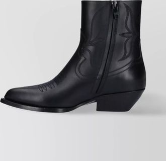 Celine pointed toe cuban heel ankle boots with embroidered detail