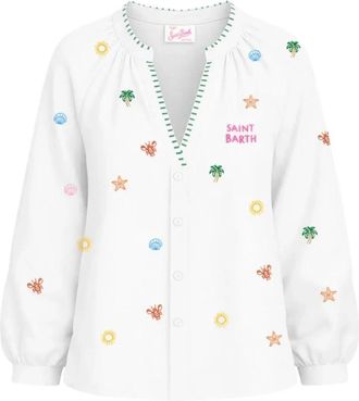 MC2 Saint Barth Liona Long-Sleeved Shirt - Dames - Blouses - Wit - M - Katoen - Overhemden