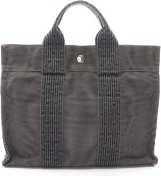 Herm&egrave;s Gray Nylon Canvas Handbag Tote Bag (Pre-Owned)