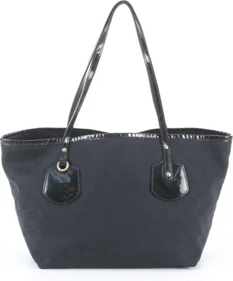 Gucci Black Leather Canvas Handbag Shoulder Bag Tote Bag (Pre-Owned)