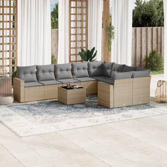 vidaXL Juego De Sof&aacute;s Jard&iacute;n Con Cojines Beige 10 Pzas Rat&aacute;n Sint&eacute;tico Vidaxl