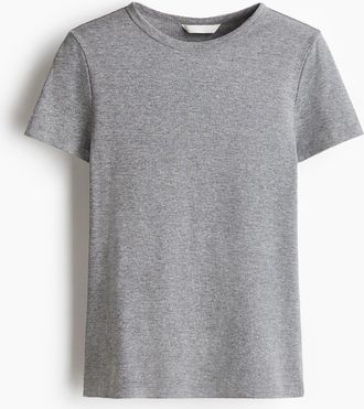 H&M Geripptes T-Shirt - Graumeliert