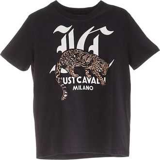 Just Cavalli T-Shirt Logo Leopardo - Dames - T-shirts - Zwart - S - Katoen - Tops