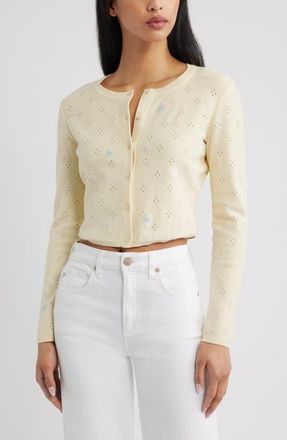 LoveShackFancy Paelynn Floral Embroidered Pointelle Cardigan in Daylily at Nordstrom, Size Xx-Large
