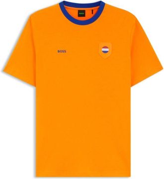 BOSS Stretch-cotton T-shirt with country flag and logo