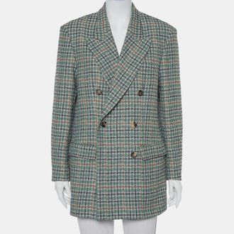 Isabel Marant Green Prince Of Wales Checkered Cotton Double Breasted Telis Blazer